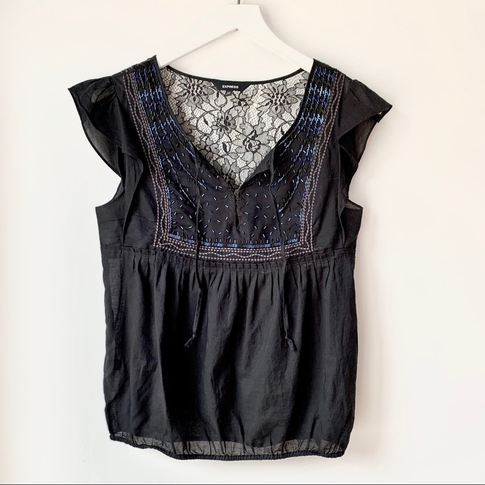 Express Black Embellished beaded Lace cotton sz XS